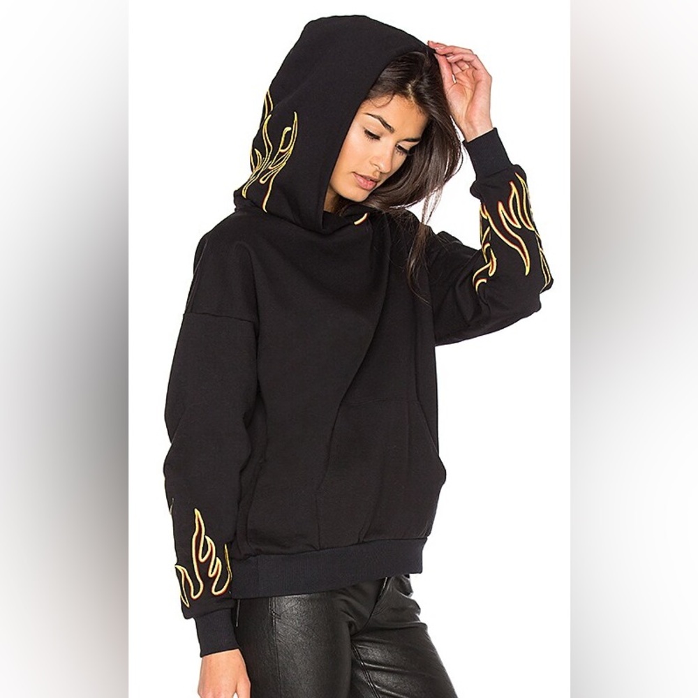 LPA REVOLVE Hoodie 114 in Flame Fire Embroidered Black Sweatshirt